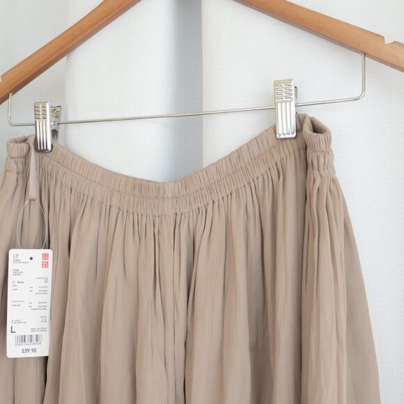 NWT Uniqlo Women's Beige Pleated Wide Leg Pull On Pants Sz L - Picture 5 of 7